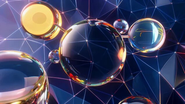 Mesmerizing 4K three dimensional animation showcasing polished transparent crystalline shapes revolving in space highlighting complex refraction glowing highlights and futuristic architectural