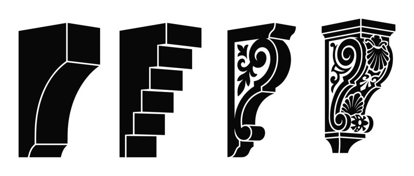 Set of decorative wall brackets and architectural corbels isolated on transparent canvas.