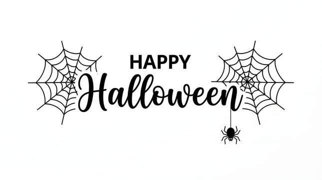 Happy halloween typography with spiderweb spider festive holiday graphic