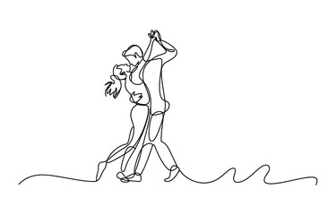 Continuous single line drawing of a couple dancing together romantically