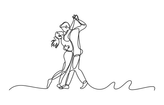 Continuous single line drawing of a couple dancing together romantically