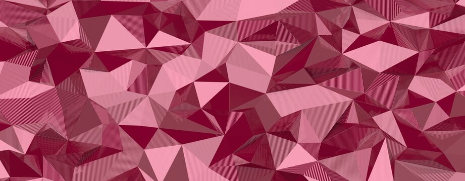Abstract background featuring polygons and lines in shades of pink and red.