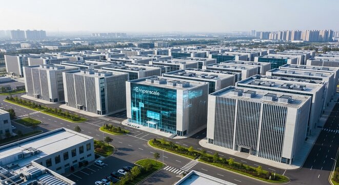 Vast Hyperscale Data Center Campus Showcasing Modern Digital Infrastructure and Corporate Technology Hubs