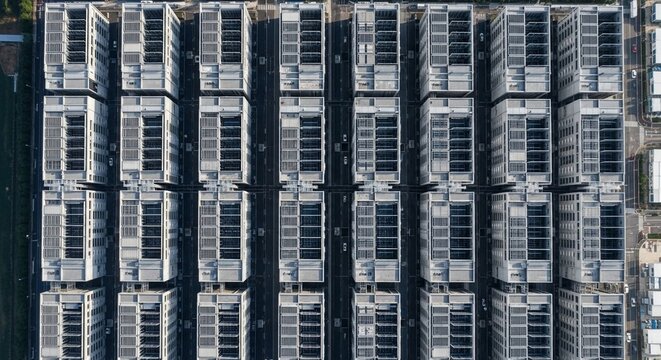 Vast Hyperscale Data Center Facility Viewed From Above, Showcasing Modern Technology Infrastructure.