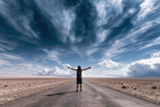 Freedom and Hope Concept on Desert Road