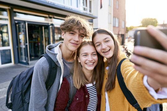 Happy Student Friends Taking Selfie Together