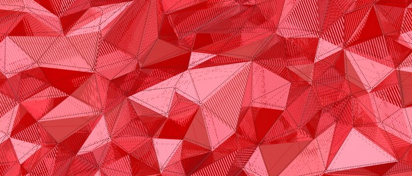 Abstract geometric background with interconnected red polygons and subtle textural details.