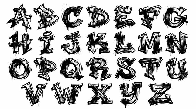 Alphabet illustration with decorative black letters.