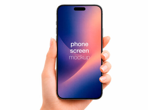 Front View Mockup Smartphone Female Hand White Background