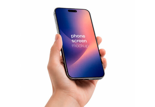 Slanted View Mockup Smartphone Male Hand White Background