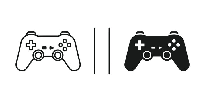 Video game controller outline and solid fill comparison on white background
