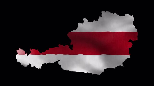 Austria National Flag Fabric Waving Inside Map Boundary Isolated on Alpha Channel Loop 4K
