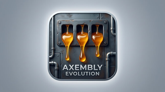 Industrial Style App Icon with Golden Honey Liquid Dripping from Metal Pipe Valves