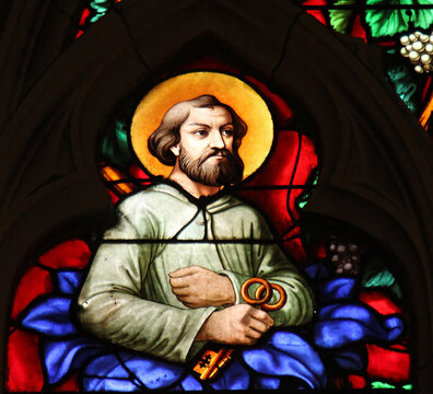 Saint Peter apostle, stained glass window from Saint Germain-l'Auxerrois church, Paris