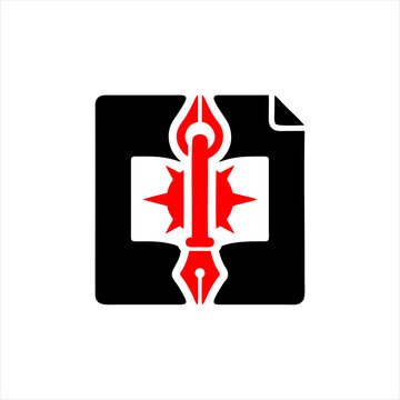 Modern Red and Black Fountain Pen and Document Icon