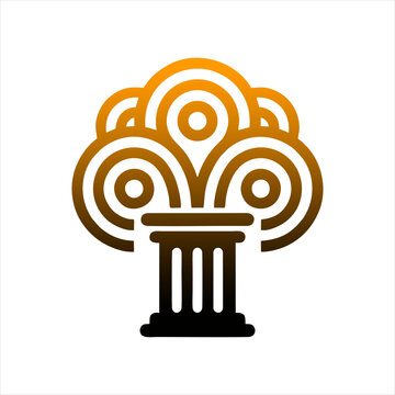 Abstract Golden Pillar and Tree Concept Logo Icon