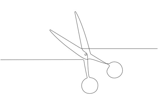 Scissor tool one line continuous single line art drawing outline design vector illustration