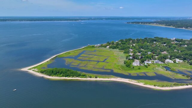 Rumstick Point aerial view between Barrington River and Narragansett Bay in town of Barrington, Rhode Island RI, USA. 