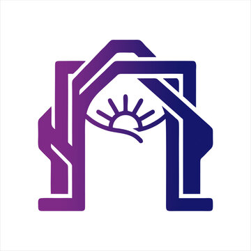 Abstract Geometric Gate and Rising Sun Logo Icon