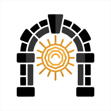 Stone Archway with Golden Sun Icon Illustration