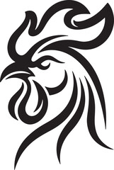 Stylized black and white rooster head silhouette, minimalist tribal of a farm bird profile chicken © BeCoolOk