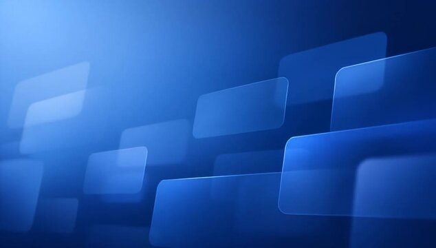 Blue abstract background with seamless looping glass panel pattern, translucent rounded rectangle texture, soft light glow, modern digital wallpaper and gradient design