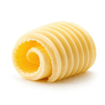 Rolled butter curl on white background