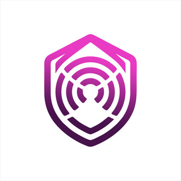 Purple Gradient Shield Logo with Signal Radar Icon