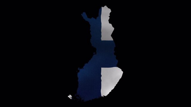 Finland National Flag Fabric Waving Inside Map Boundary Isolated on Alpha Channel Loop 4K