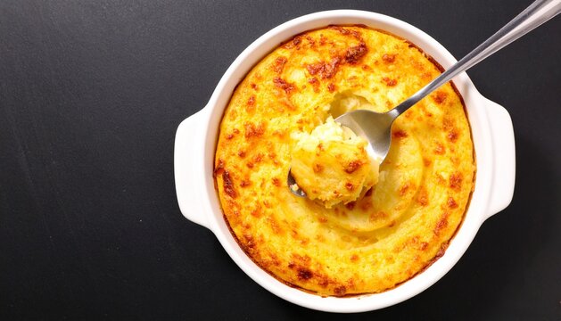 Homemade Hachis Parmentier or Shepherd's Pie with Golden Cheese Crust Top View
