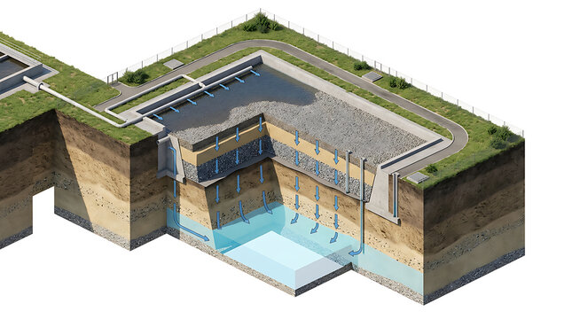 Cross-section of an isolated underground water drainage infrastructure design
