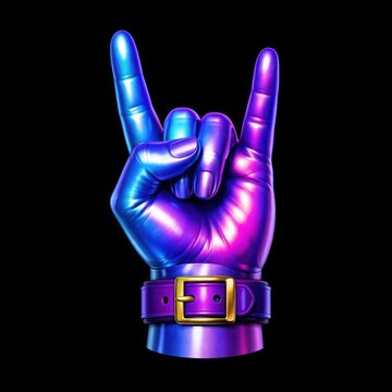 Vibrant metallic hand showing rock gesture
