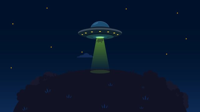 Alien invasion: the gleaming flying saucer circled over the meadow at night and abducted a cow.