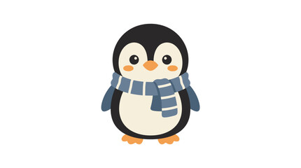 Obraz premium Cute cartoon penguin wearing a blue striped scarf.