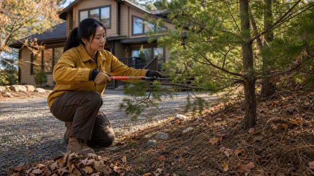 Climate Resilient Landscaping Worker maintaining defensible space
