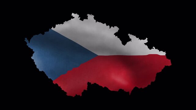 Czech Republic Map Shape with Waving Flag Texture Animation on Transparent Background Seamless Loop 4K