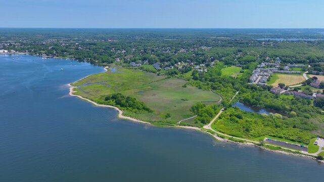 Warren coastal town aerial view at Barrington River, town of Warren, Rhode Island RI, USA. 