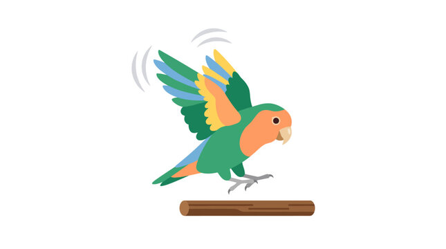 Colorful parrot, green bird, flying parrot icon, vibrant illustration, tropical bird