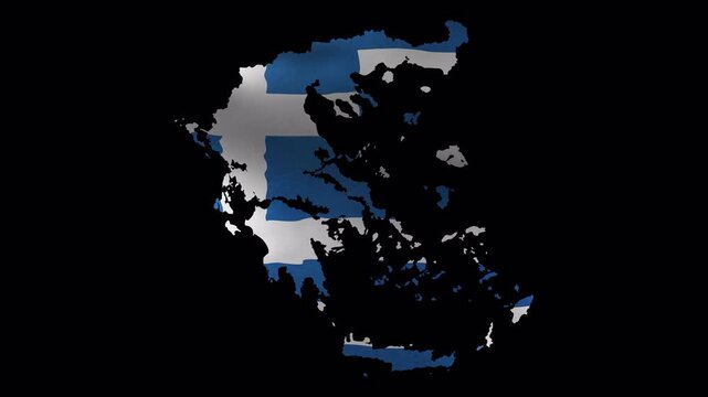 Greece Territory Map Filled with Waving Flag Motion Graphic Transparent Seamless Loop 4K