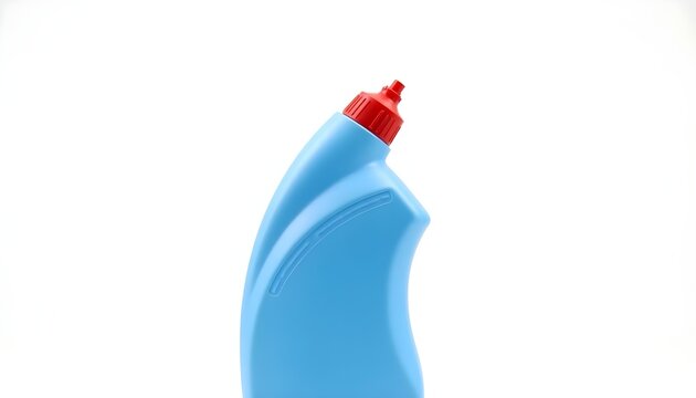 Blue toilet bowl cleaner bottle with a red cap on a white background