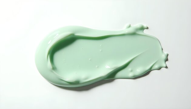 A smooth dollop of light green cosmetic cream texture on a white background