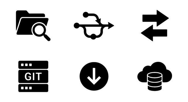 Data Management Icons: Folder Search, Workflow, Sync, Git Server, Download, Cloud Storage