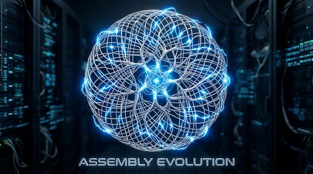 Assembly Evolution Abstract Neural Network Orb with Digital Data Flow