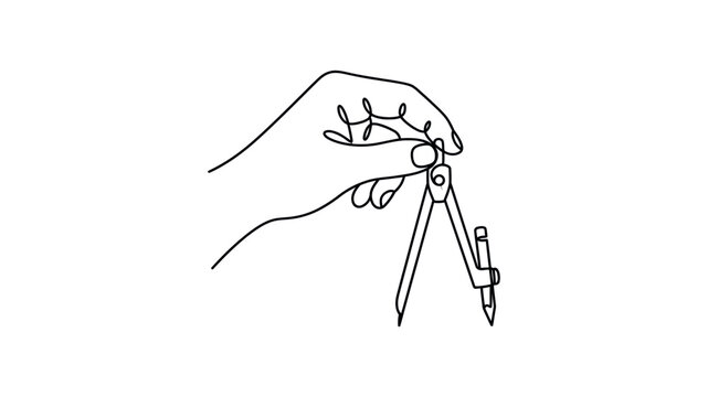 Hand holding drawing compass tool.