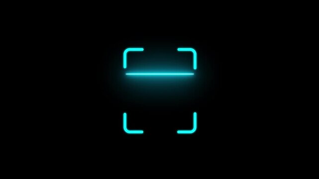 Digital scanner icon. animation glows with neon shine effect in smooth motion. corner brackets on a black background Scanning icon animation with minimal lines Motion Graphics.