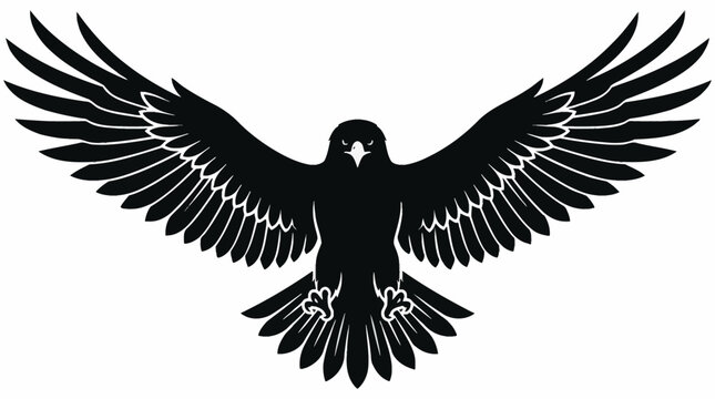 Black silhouette of a hawk with outstretched wings in flight
