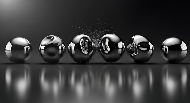 Metallic spheres, reflective balls, shiny orbs, chrome objects