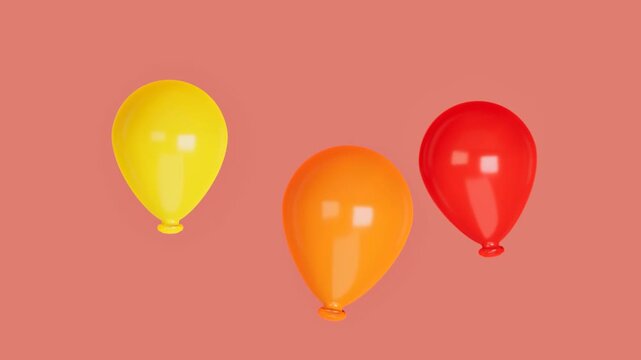 Floating colorful balloons on pink backdrop. 3d rendering