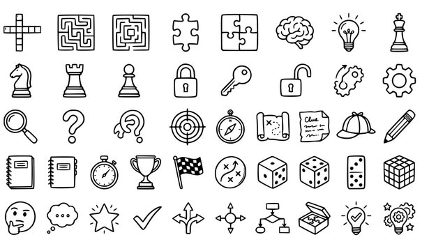 Brain Games Doodle Puzzle Icon Collection Editable Stroke Vector