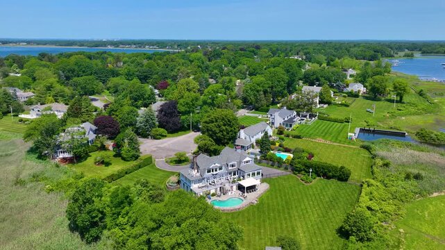 Rumstick Point aerial view between Barrington River and Narragansett Bay in town of Barrington, Rhode Island RI, USA. 